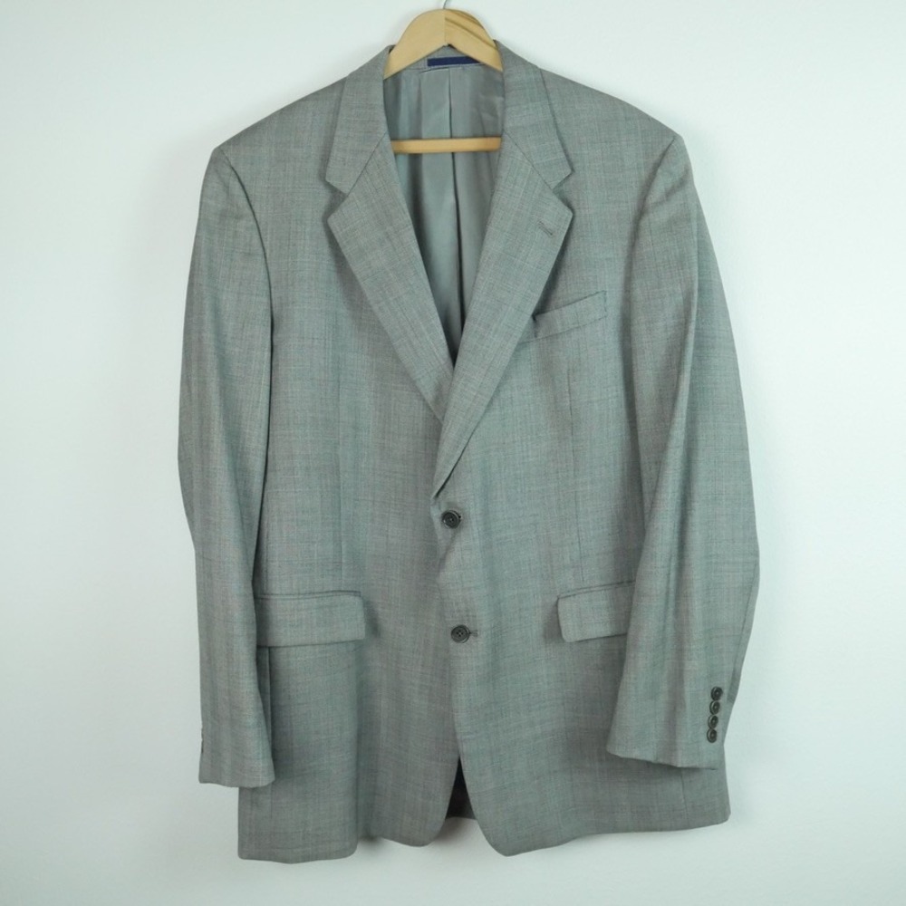 Daniel Cremieux Loro Piana Grey Glen Plaid Blazer Sport Coat Mens 44L‎ Vintage
